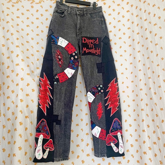 Lee Denim - Upcycled Grateful Dead Mushroom Jeans Vintage Lee Wide Leg